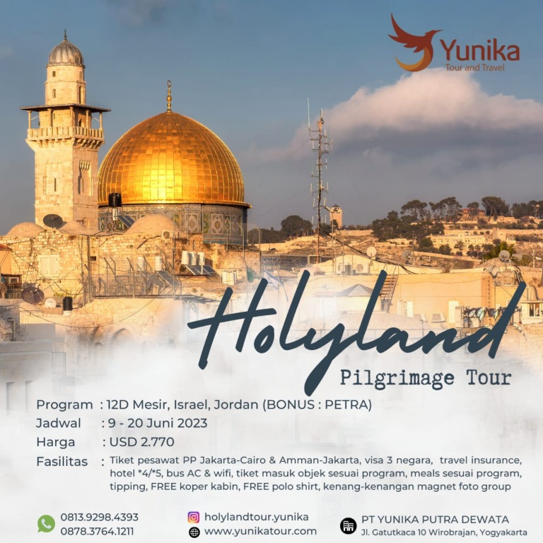 HOLYLAND PILGRIMAGE TOUR Mesir - Israel - Jordan bonus Petra Periode Juni 2023